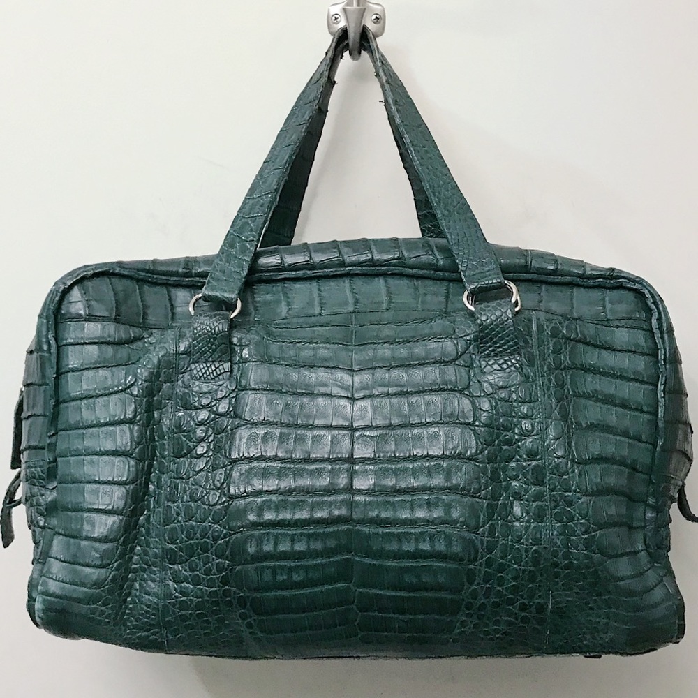 Nancy Gonzalez Green Crocodile Exotic Skin Shoulder Carryall Tote Duffle Bag
